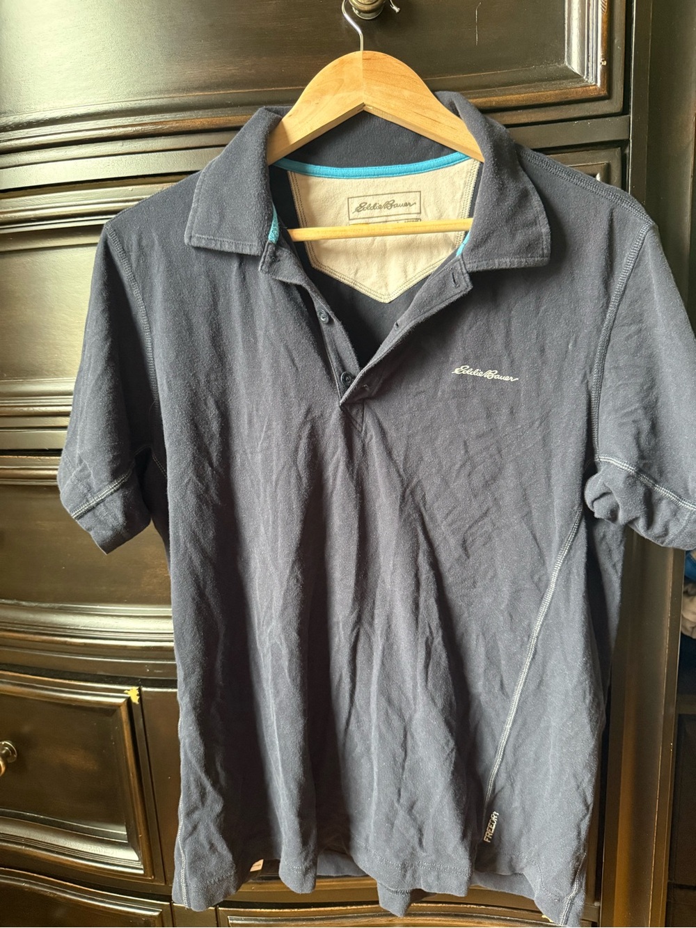 Eddie Bauer Navy Short-Sleeve Polo with Contrast Trim